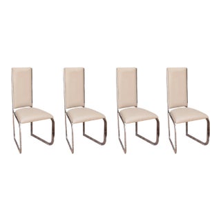 Set of 4 Milo Baughman Style Chrome & Leather Dining Chairs For Sale