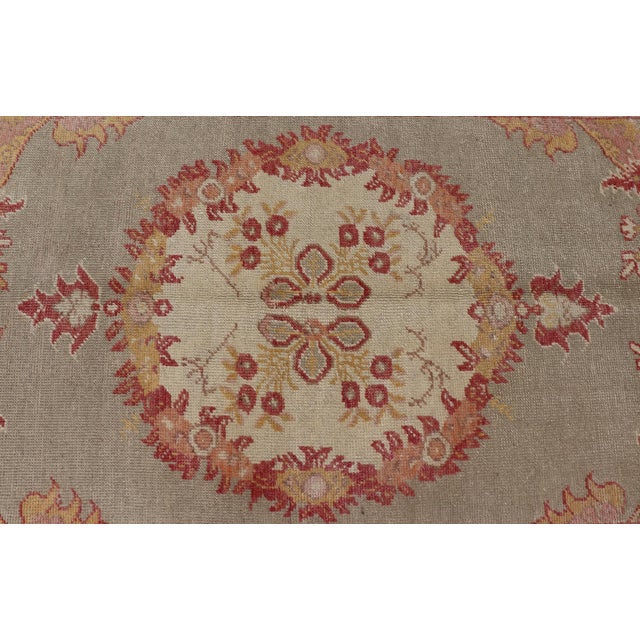 Turkish Oushak Vintage Rug With Floral Medallion Design in Red and Light Blue For Sale - Image 11 of 13