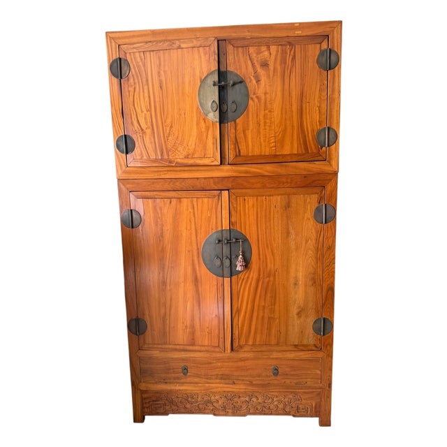 Fine Antique Qing Dynasty Camphor Wood Carvings Compound Cabinet For Sale