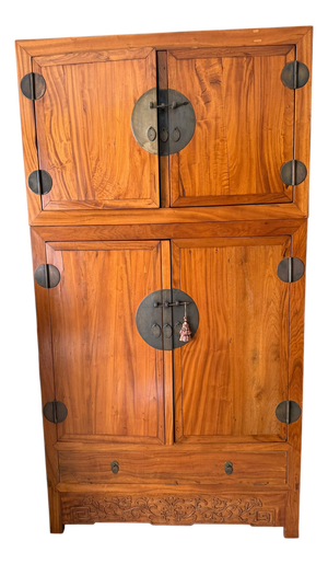 Fine Antique Qing Dynasty Camphor Wood Carvings Compound Cabinet