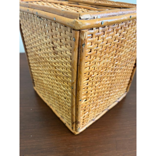 Mid 20th Century Vintage Woven Bamboo Rattan Tissue Box Cover For Sale - Image 5 of 10