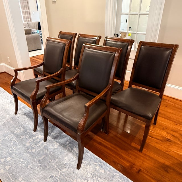 Brown Set of 6 Arhaus Leather Dining Chairs For Sale - Image 8 of 9