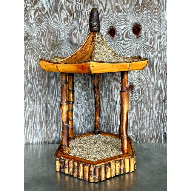 Vintage Coastal Rattan Pagoda Pedestal For Sale - Image 10 of 11