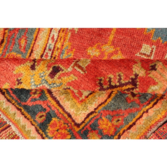 Red and Light Blue Wide Antique Turkish Oushak Gallery Runner For Sale - Image 17 of 18