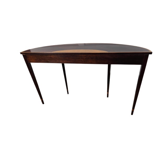 1980s Stickley Federal Style Demilune Mahogany Inlaid Yew Wood Hall Console Table For Sale - Image 10 of 18
