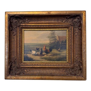 19th Century Oil on Panel "Feeding Time" For Sale