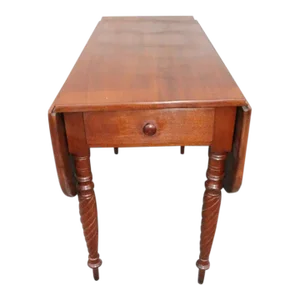 Antique Federal Solid Walnut Drop Leaf Breakfast Sofa Side Table With Drawer