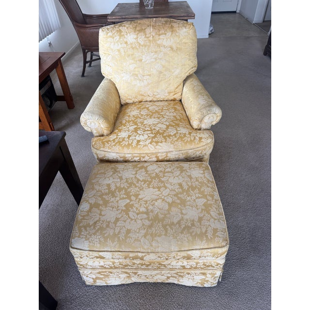 Jessica Charles Furniture Berkeley Swivel Rocker in Yellow Raw Silk Damask For Sale - Image 10 of 10