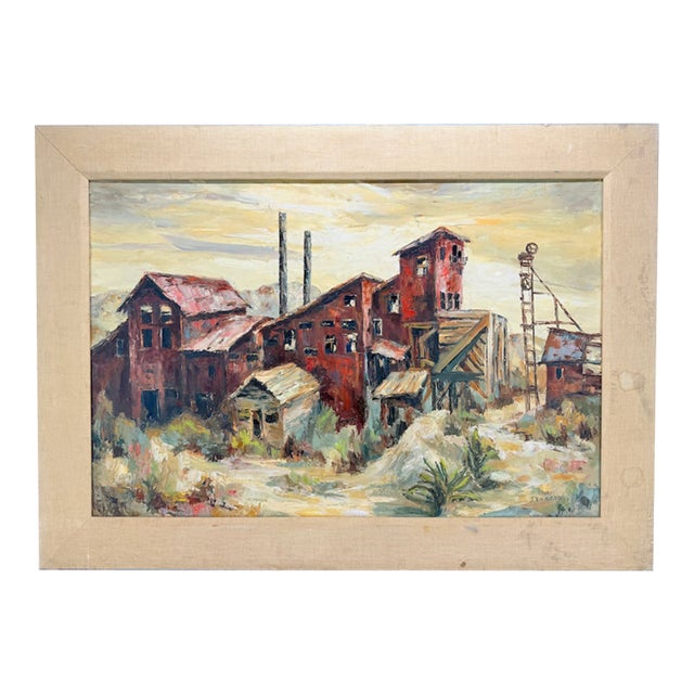 Wpa Style Industrial Landscape Oil on Board, Signed by Artist For Sale