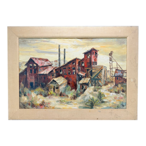 Wpa Style Industrial Landscape Oil on Board, Signed by Artist