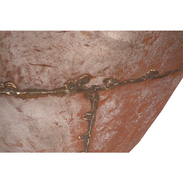 Rustic European Pair of Riveted Iron Floor Vases For Sale - Image 3 of 6