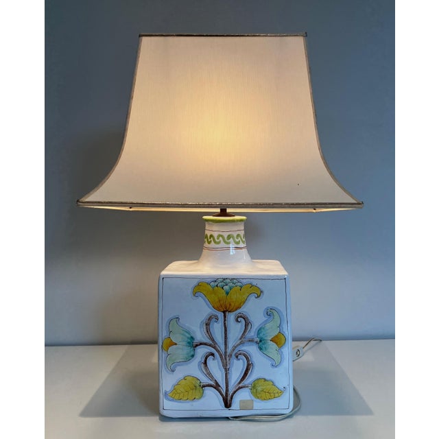 Ceramic 1970s Mid Century Modern Ceramic table lamp with bird and flower decorations For Sale - Image 7 of 12