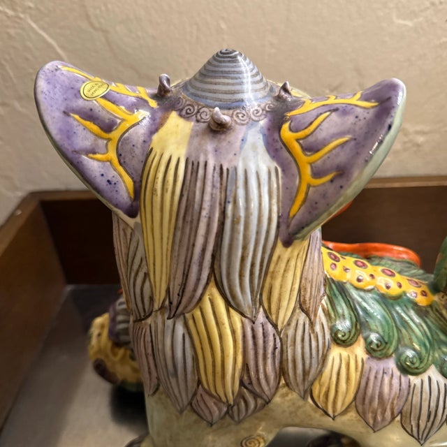 Green Vintage Multi-Color Porcelain Foo Dog Made in Hong Kong For Sale - Image 8 of 12