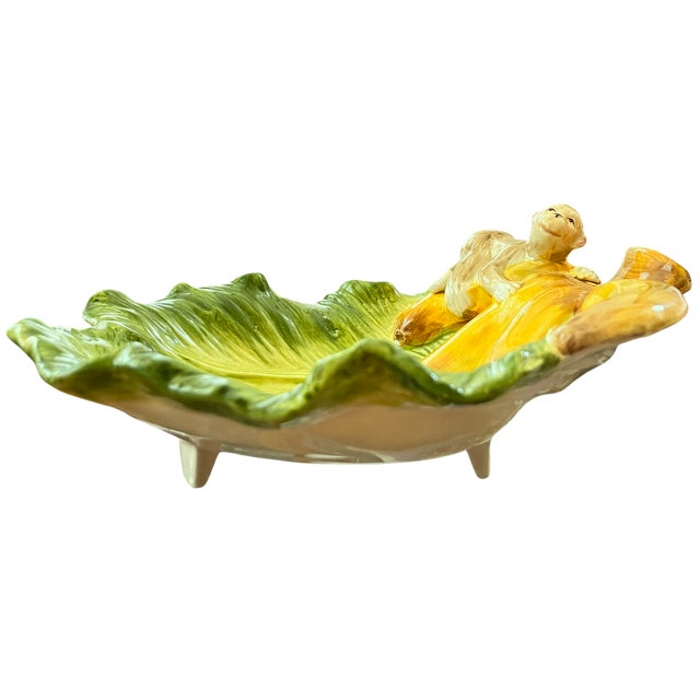 Vintage Kaldun & Bogle Zanzibar Majolica Monkey & Banana Leaf Platter, 10" For Sale - Image 9 of 14