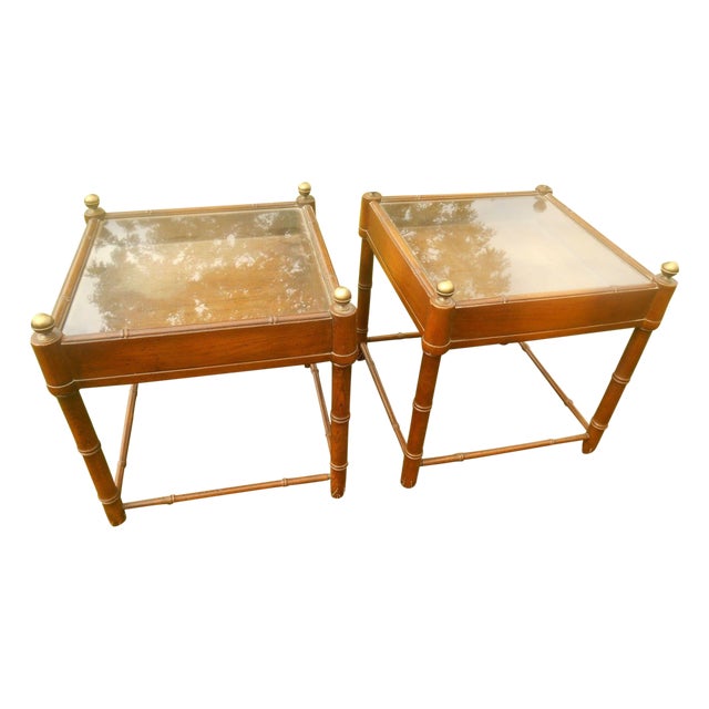 MidCentury Faux Bamboo Glass Top End Tables Pair Chairish