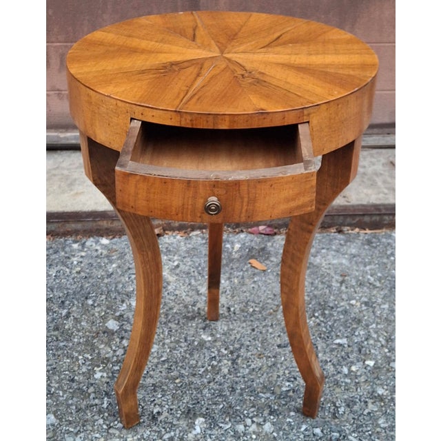 Mid 20th Century Italian Biedermeier Style Walnut Tripod Single Drawer Candle Stand Side Table For Sale - Image 4 of 11
