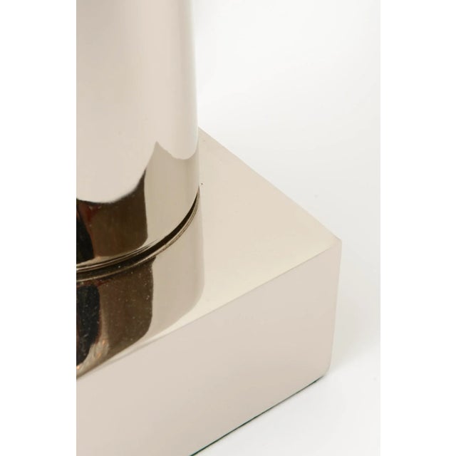 Metal Vintage James Mont Style Nickel Silver Lamps With Asian Medallions Pair of 60's Restored For Sale - Image 7 of 10