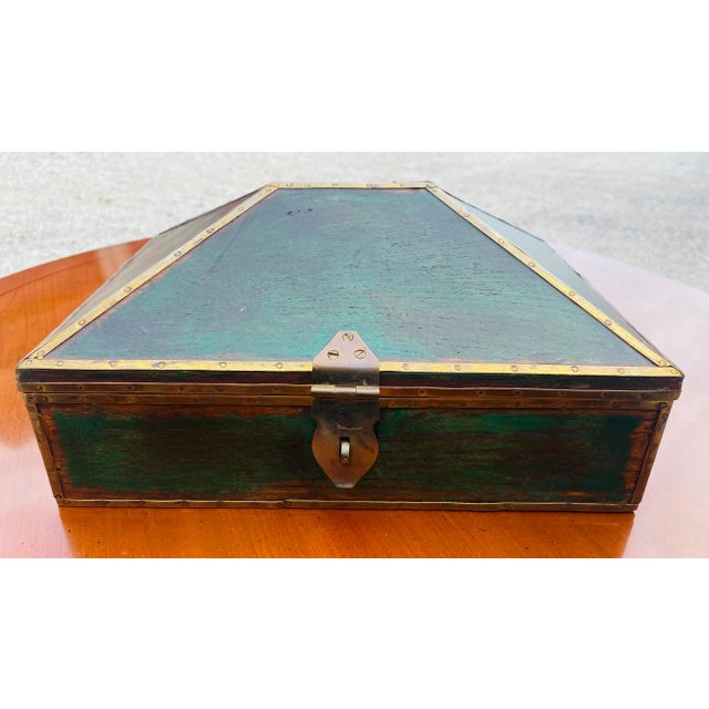 Vintage Pyramid Shaped Brass Trimmed Dresser Box. For Sale - Image 9 of 11