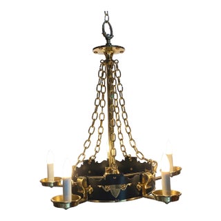 Brass and Ebonized Black Chandelier For Sale