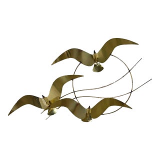 Mid Century Modern 1985 C Jere Brass Plated Bird Flock of Seagulls Wall Sculpture Signed For Sale