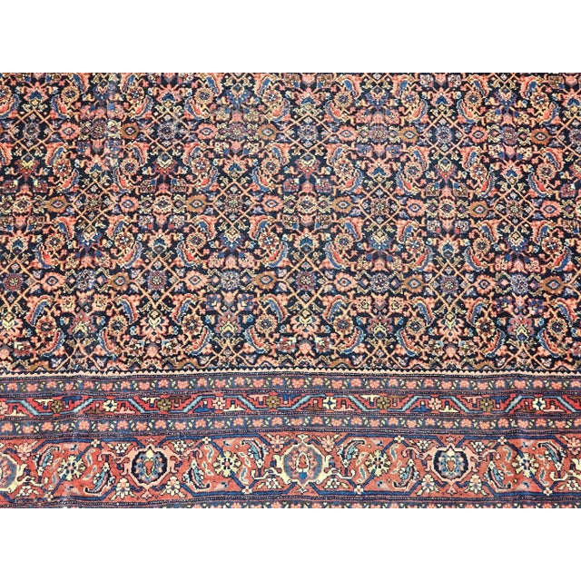 Vintage Persian Bidjar Rug, All-Over Herati Geometric Pattern, in Midnight Blue & Rust-Red, 9’ X 12’ For Sale - Image 9 of 12