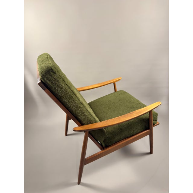 1960s Vintage Scandinavian Lounge Chair in Green Upholstery and Beech Wood, 1960s For Sale - Image 5 of 17