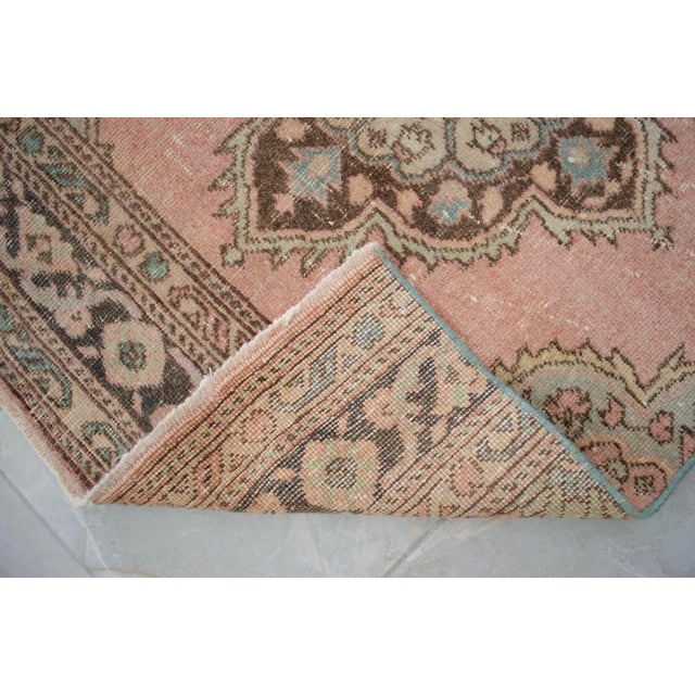 Distressed Oushak Runner Rug Faded Colors Low Pile Pink Hallway Decor - 3'1″x 12'5″ For Sale - Image 11 of 12