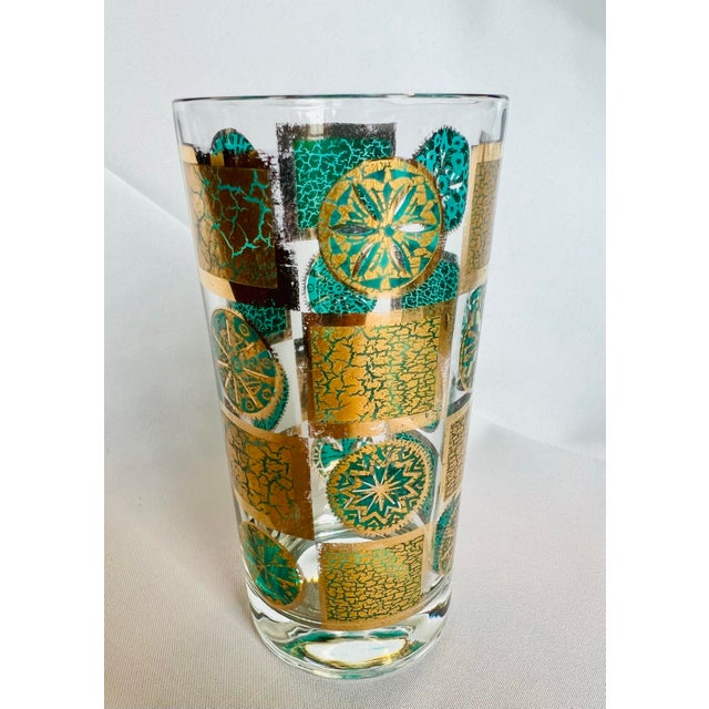 Mid Century Modern 22k Gold Embellished Style of Culver Carnival Tall Glasses and a Matching Ice Bucket With a Bar Caddy- 11 Pieces For Sale In Naples, FL - Image 6 of 8