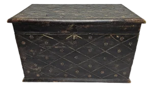 Mid 20th Century Solid Painted Wood and Ornate Metal Mounted Strongbox