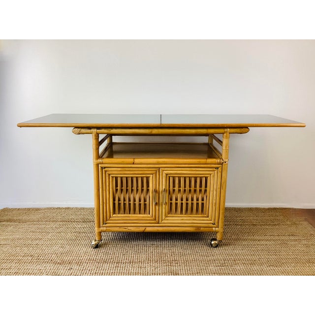 Vintage 1960s Rattan Serving Bar Cart on Wheels For Sale - Image 10 of 10