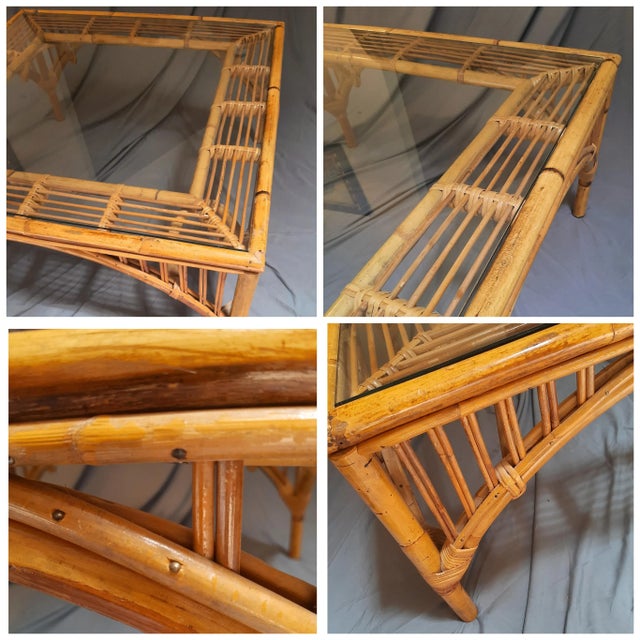 Mid Century Crespi Style Glass Bamboo Coffee Table For Sale - Image 10 of 11