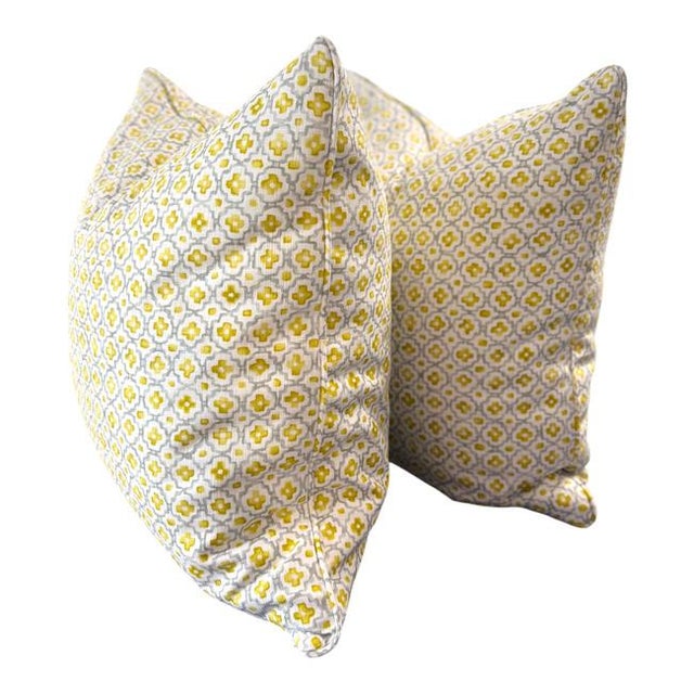 Traditional Fabricut Yellow and Gray Geometric Designer Throw Pillow – 24" X 24" For Sale - Image 3 of 5