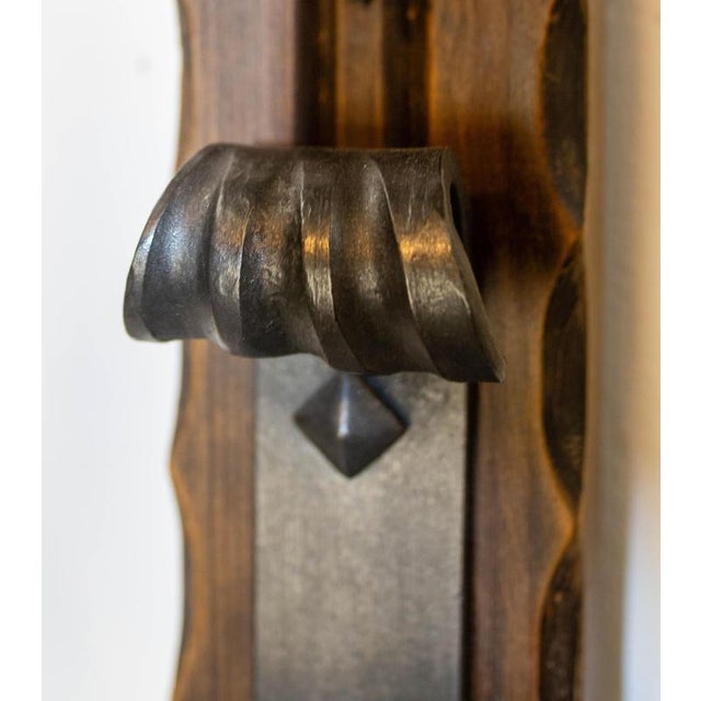 French Double Sconces in Pine and Wrought Iron, 1960, Set of 2 For Sale - Image 12 of 13