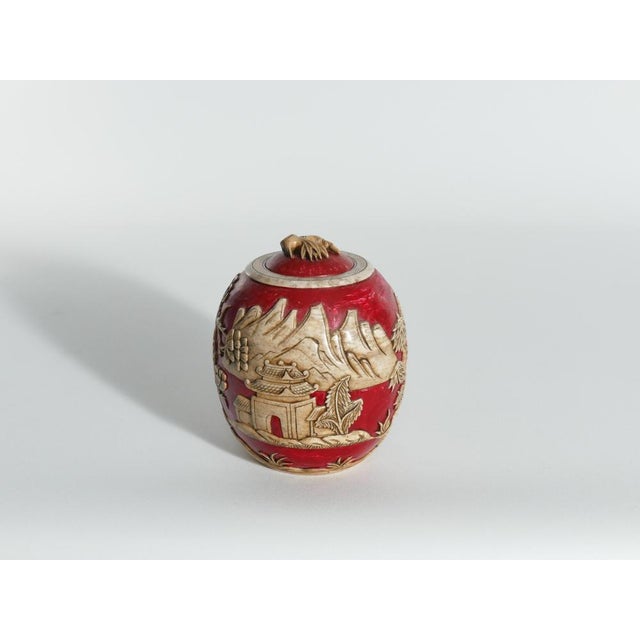 Vintage Vietnamese Red Hand Carved Soapstone Lidded Jar For Sale - Image 9 of 17
