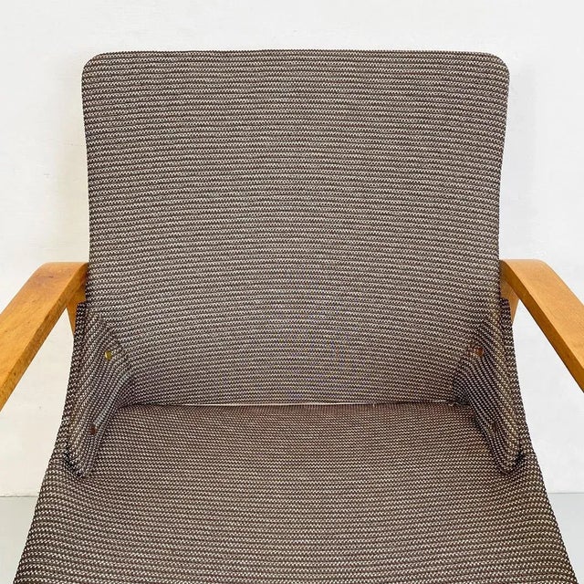 Wood Mid-Century Modern Italian Solid Wood and Grey Fabric Armchair, 1960s For Sale - Image 7 of 14