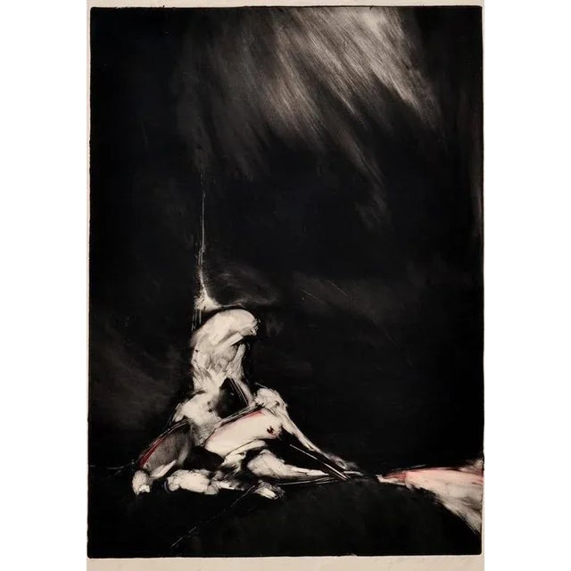 Abstract figural "Embrace", a lithograph by Patricia Way (American, 20th Century). California and Seattle abstract...