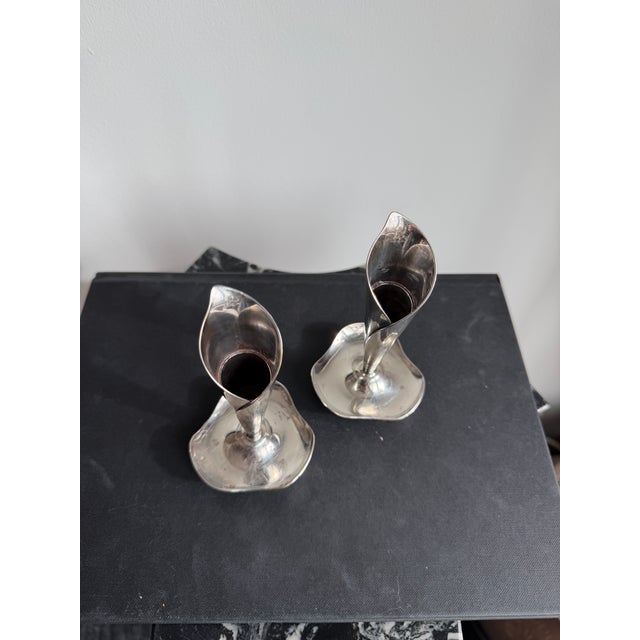 Hans Jensen Danish Modern Calla Lily Silverplate Candlesticks, Pair For Sale - Image 4 of 5