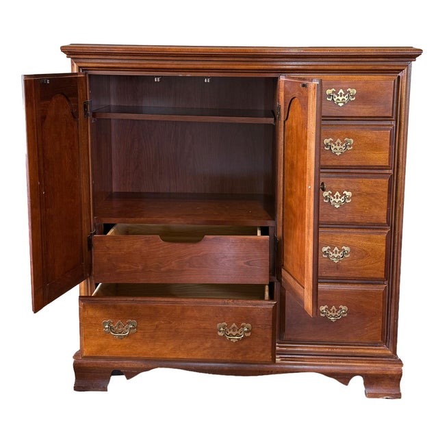 Bassett Vintage 1980s Bassett Cherry Armoire / Dresser With Doors & Drawers – Traditional Style For Sale - Image 4 of 9