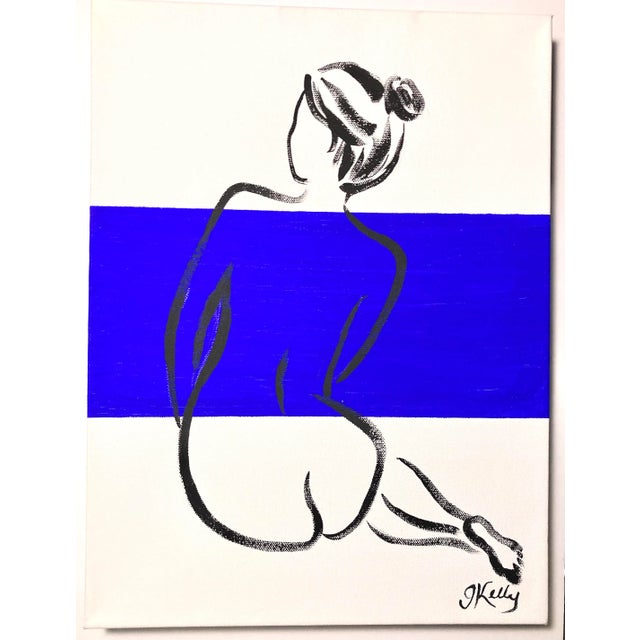 2020s Contemporary Figure with Electric Blue Stripe Acrylic Painting by Gretchen Kelly For Sale - Image 5 of 5
