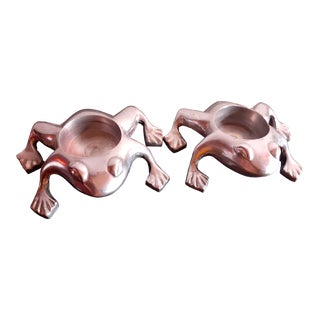 Pair of Pewter Frog Tealite Holders For Sale
