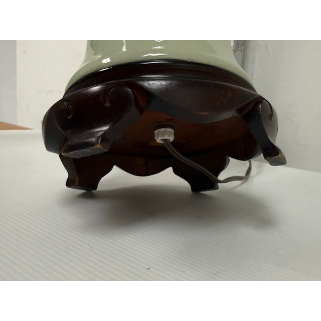 VIntage Chinese Ginger Jar Celadon Ceramic Table Lamp For Sale - Image 12 of 12