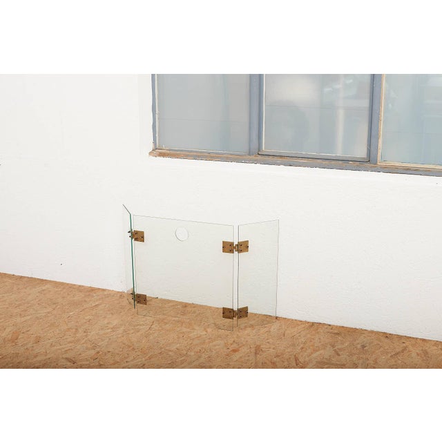 Fire Screen with Three-Part Glass Fire Guard with Gilded Brass Hinges, 1940s For Sale - Image 15 of 17