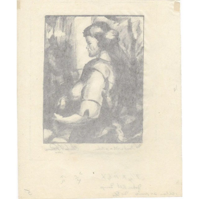Impressionist Charles F. Ramus 1924 Signed Lithograph "Girl With a Pitcher" LTD Ed 5/24 Rice Paper For Sale - Image 3 of 3
