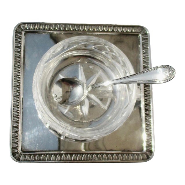 Italian 800 Silver Salt Cellar With Spoon -Set of 3 Pcs. For Sale