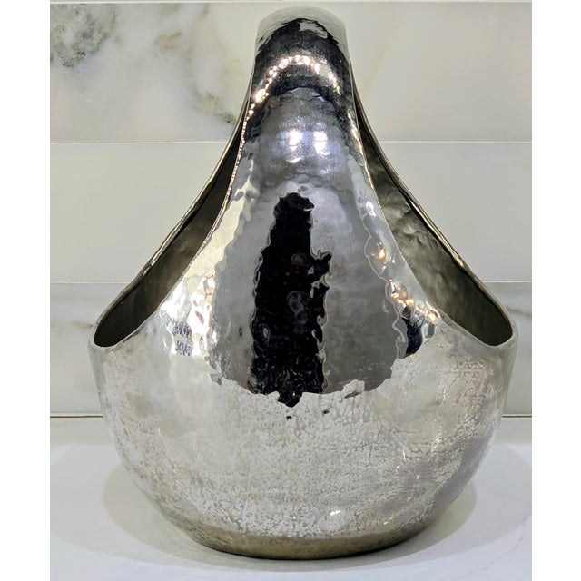 Late 20th Century Brutalist Hammered Silver Metal Sculptural Basket Bowl For Sale - Image 4 of 8