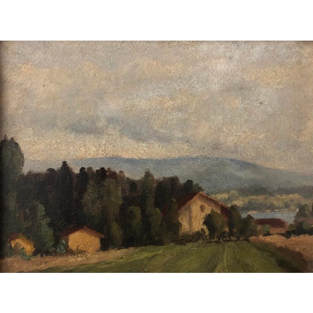 Marius Chambaz, Près des Tuileries avec vue sur lac et le Salève, Oil on Cardboard, Framed For Sale - Image 10 of 10