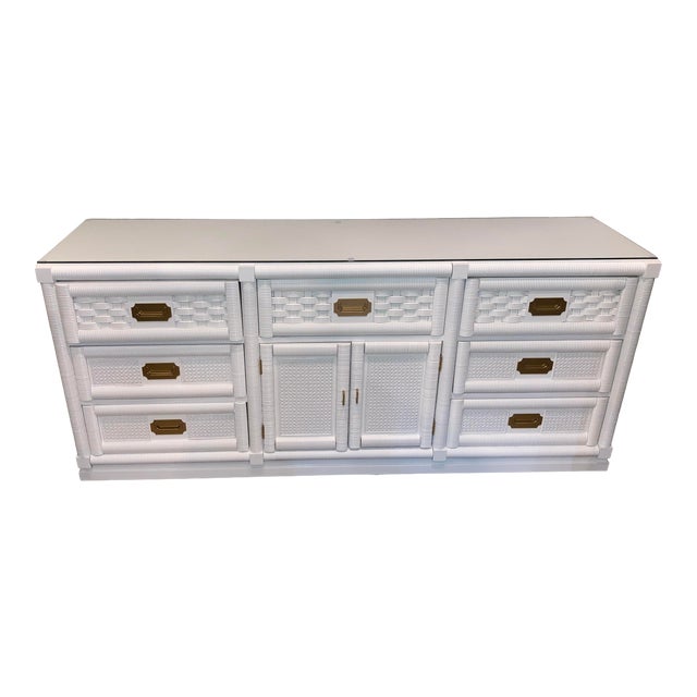 Dixie Lacquered White Wicker Weave Lowboy Chairish