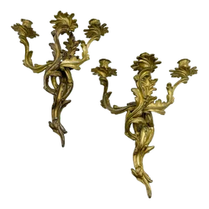 Bronze Louis XV Style Three Candle Sconces - A Pair