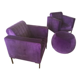 Modern Purple Velvet and Chrome Club Chairs by Sergio Bellin SitLand Made in Italy - 3 Pieces For Sale