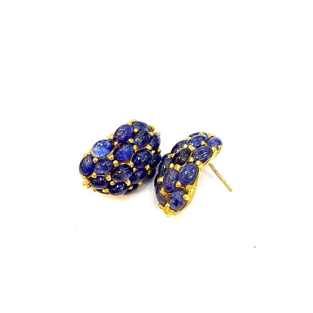 Bochic “Orient” Vintage Bubble Sapphire Earrings Set 18K Gold & Silver Natural Blue Sapphire from Sri Lanka 22.00 carats...